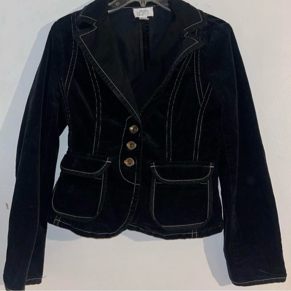 LOFT Black Velvet Blazer with Gold Buttons